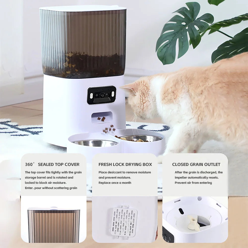 Comedero Automático Inteligente de 5L para Gatos y Perros con Cámara HD